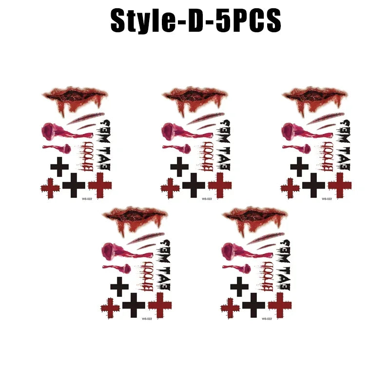 Halloween Wound Temporary Tattoos – Realistic Blood FX Costume Temporary Tattoo Babs D-5PCS