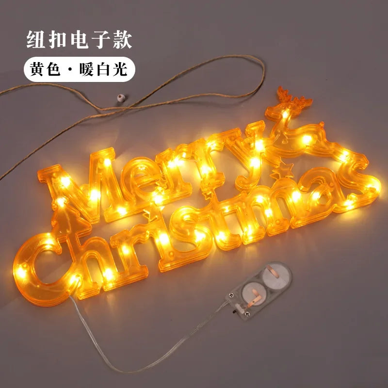 LED Merry Christmas Sign Light-Up Holiday Window Wall Decor Christmas LED Sign Babs Yellow 1PC