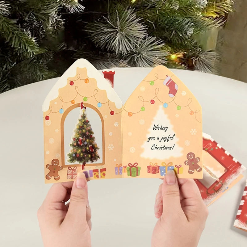 10Pcs 3D Christmas Greeting Cards – House Pop-Up Postcards 2026 Holiday Greeting Cards Babs
