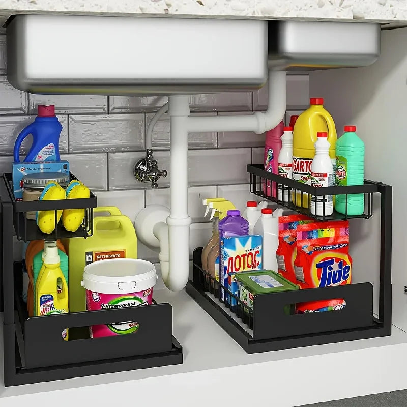 2-Tier Sliding Under Sink Organizer – Rustproof Steel Storage Under Sink Organizer Babs