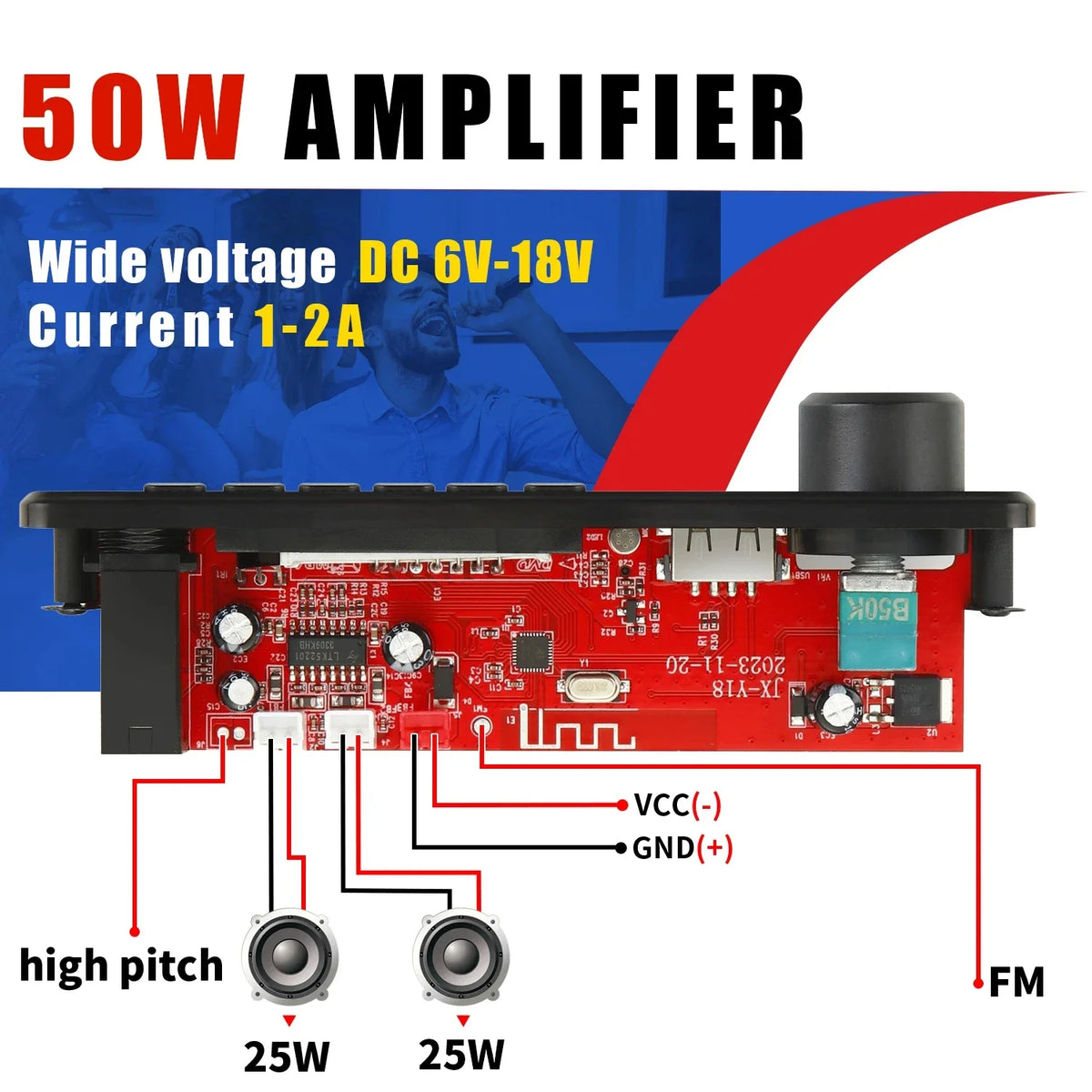 KEBIDUMEI 50W Bluetooth 5.0 MP3 Amplifier Decoder Board USB TF FM Bluetooth Amplifier Board Babs