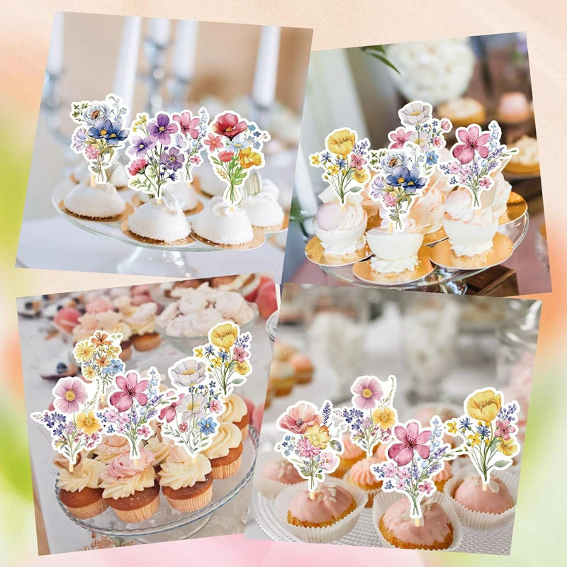18Pcs Boho Wildflower Cupcake Toppers – Birthday & Baby Shower Cupcake Toppers Babs