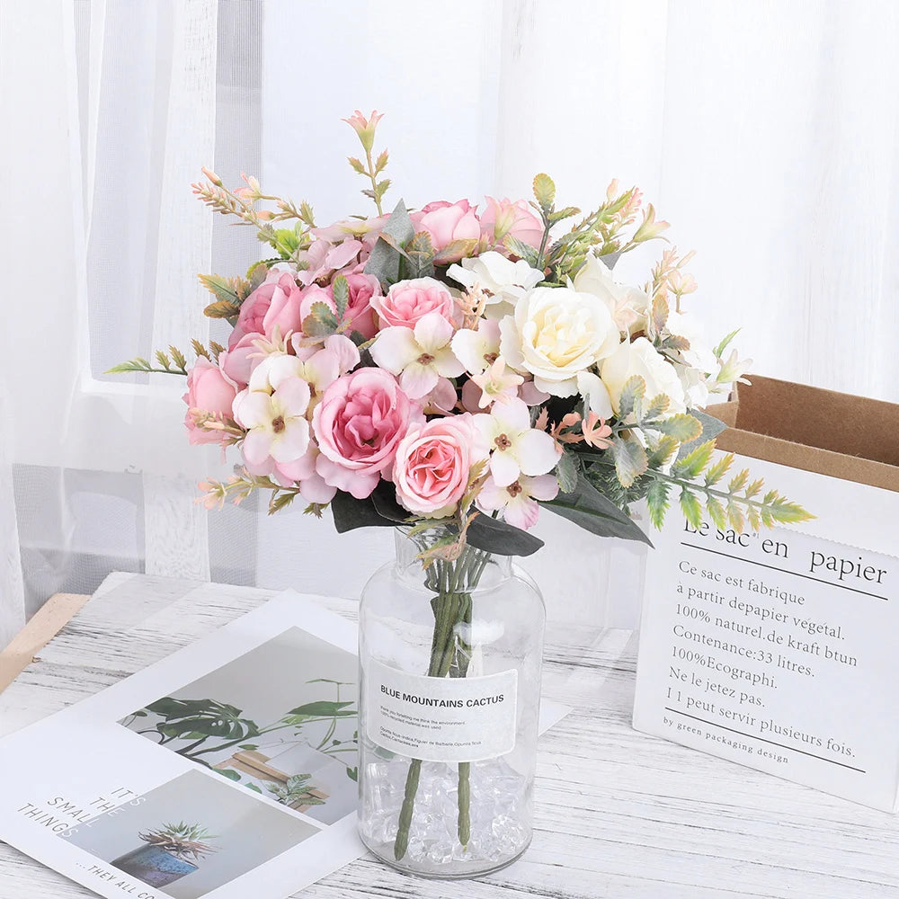 Silk Rose & Hydrangea Artificial Bouquet | Wedding & Home Décor Artificial Flower Bouquet Babs