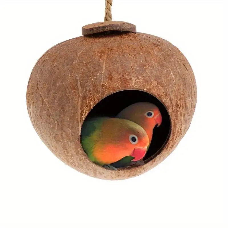 Natural Coconut Shell Bird Nest Hideout for Parrots & Small Pets Bird Nest Hideout Babs