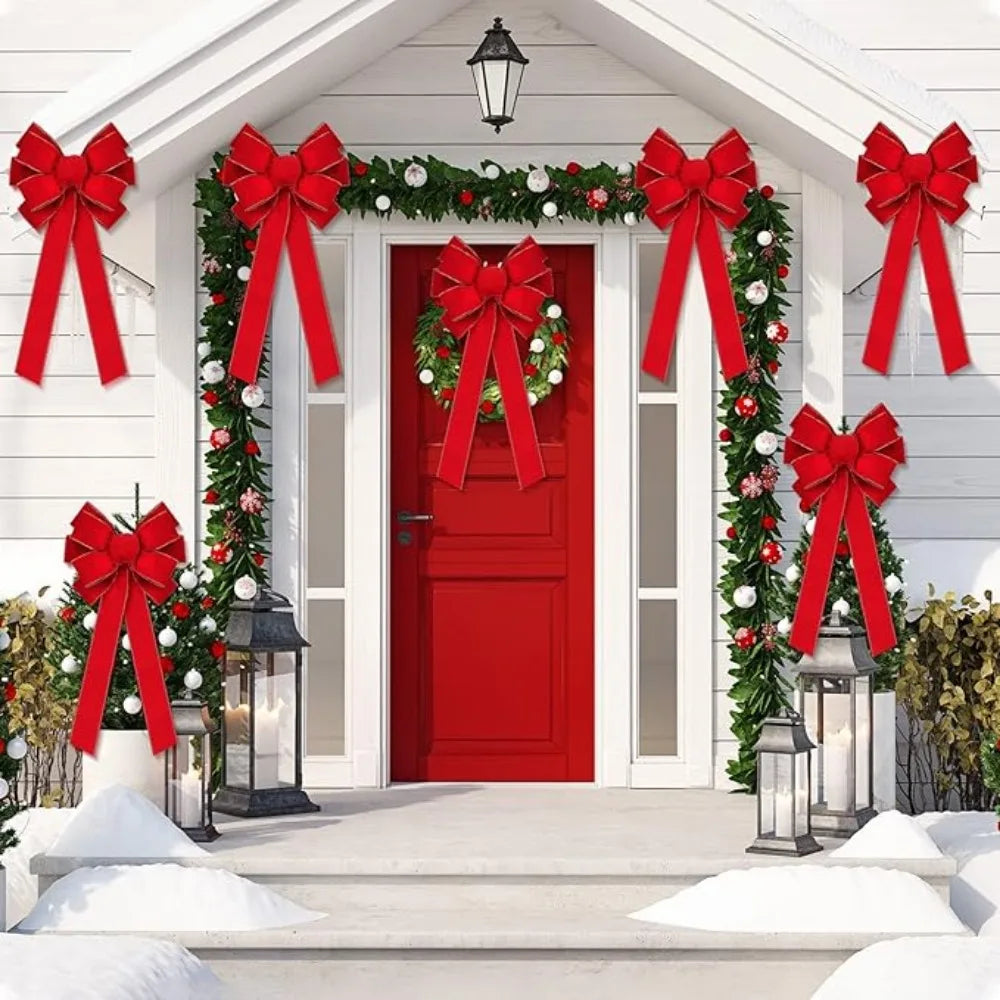 Large Red Velvet Christmas Bow – Gold Edge Tree & Door Decor Christmas Bow Decoration Babs