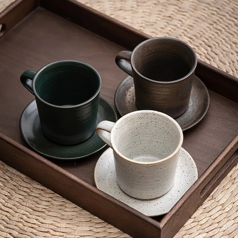 Vintage Japanese Handmade Ceramic Coffee Cup & Saucer Set Ceramic Cup & Saucer Babs