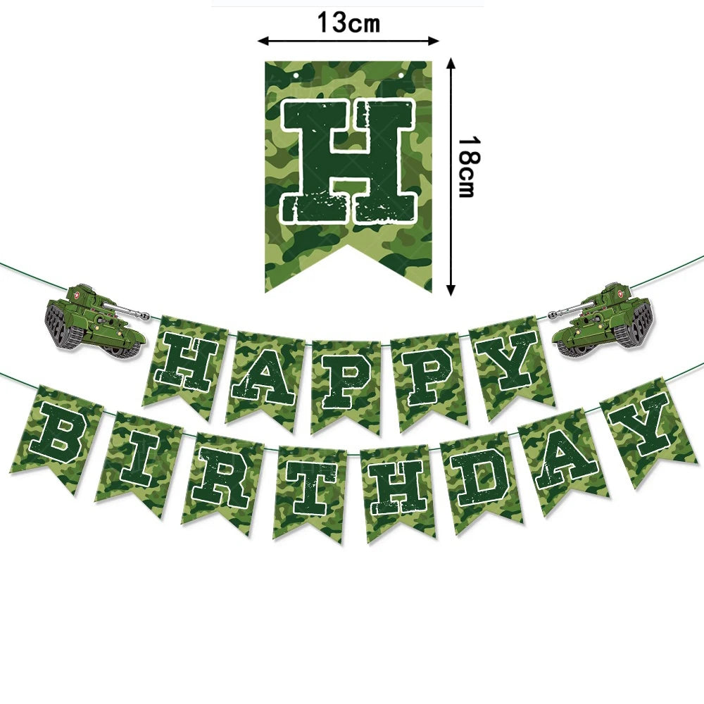 Military Camo Party Supplies – Plates, Cups & Balloons Set