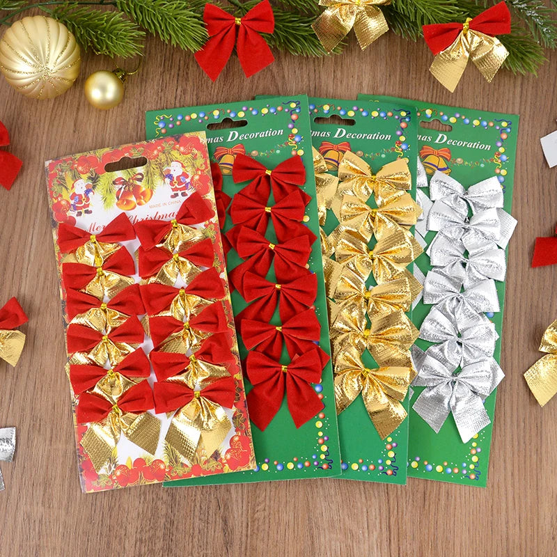 12/24pcs Christmas Bow Ornaments Red Gold Xmas Tree Pendants Christmas Tree Ornaments Babs