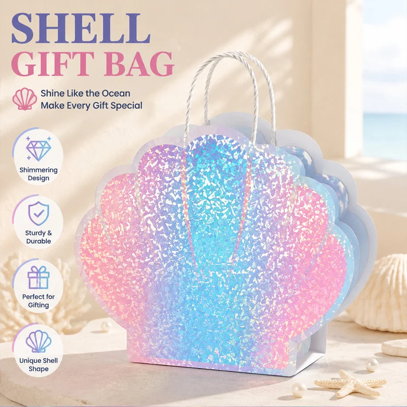 Seashell Party Tote Bags – Ocean Theme Favor Bags, Set of 6 Party Favor Bags Babs