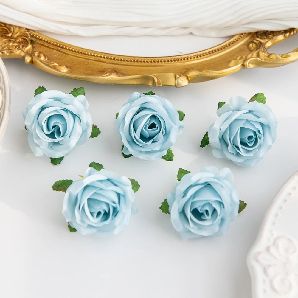 Silk Rose Flower Heads 5/10 Pcs – Wedding & DIY Decor Artificial Silk Flowers Babs Blue 5 pcs