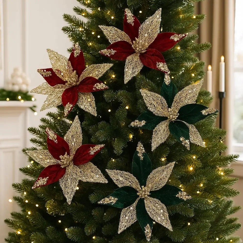 29cm Velvet Artificial Poinsettia Christmas Flower Decoration Artificial Christmas Flower Babs