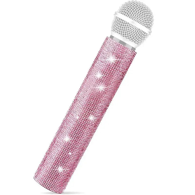 Bling Rhinestone Wireless Mic Cover – Sparkly Decorative Sleeve Mic Handle Cover Babs pink