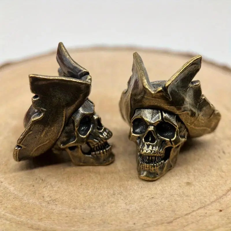 Brass Skull Captain Cowboy Hat Knife Bead EDC Lanyard Pendant Brass Lanyard Pendant Babs