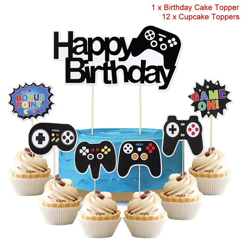 13-Piece Video Game Cake Toppers & Cupcake Picks Birthday Set Cake Topper Set Babs SetB-13pcs