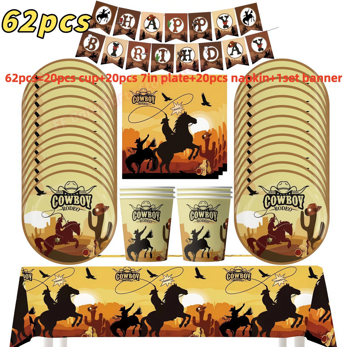 Wild West Cowboy Party Decoration Set – Balloons, Plates & Cups Party Decoration Set Babs 62pcs others