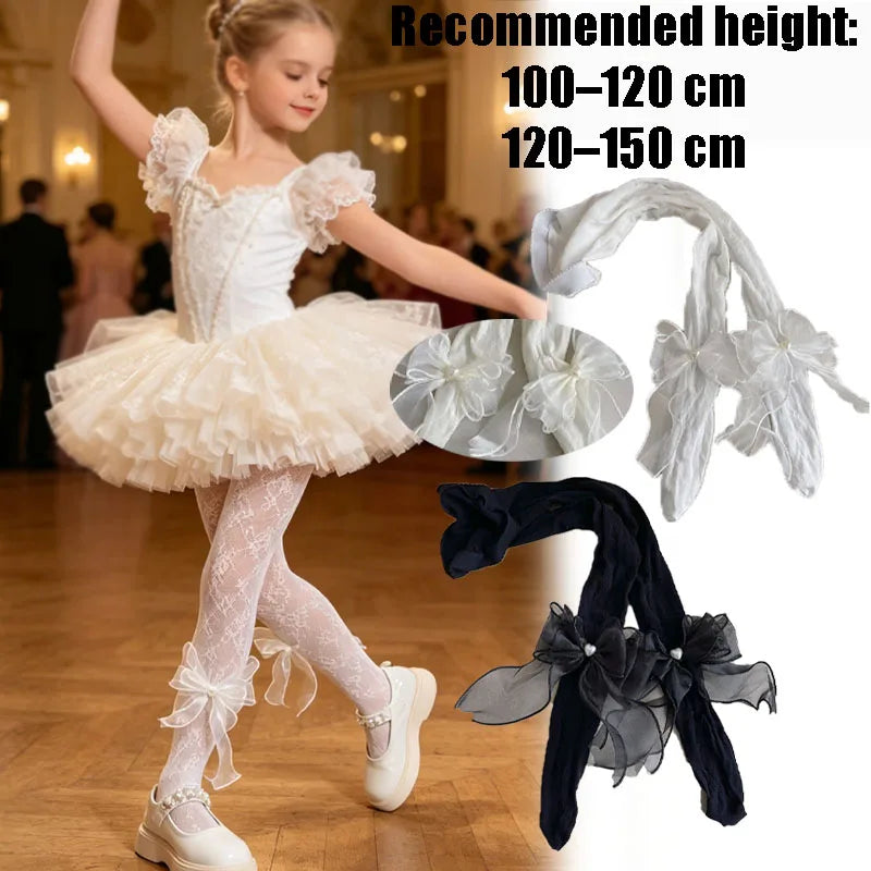Girls Bow Lace Pantyhose – Cute Kids Stockings for Dance & Parties Girls Lace Pantyhose Babs