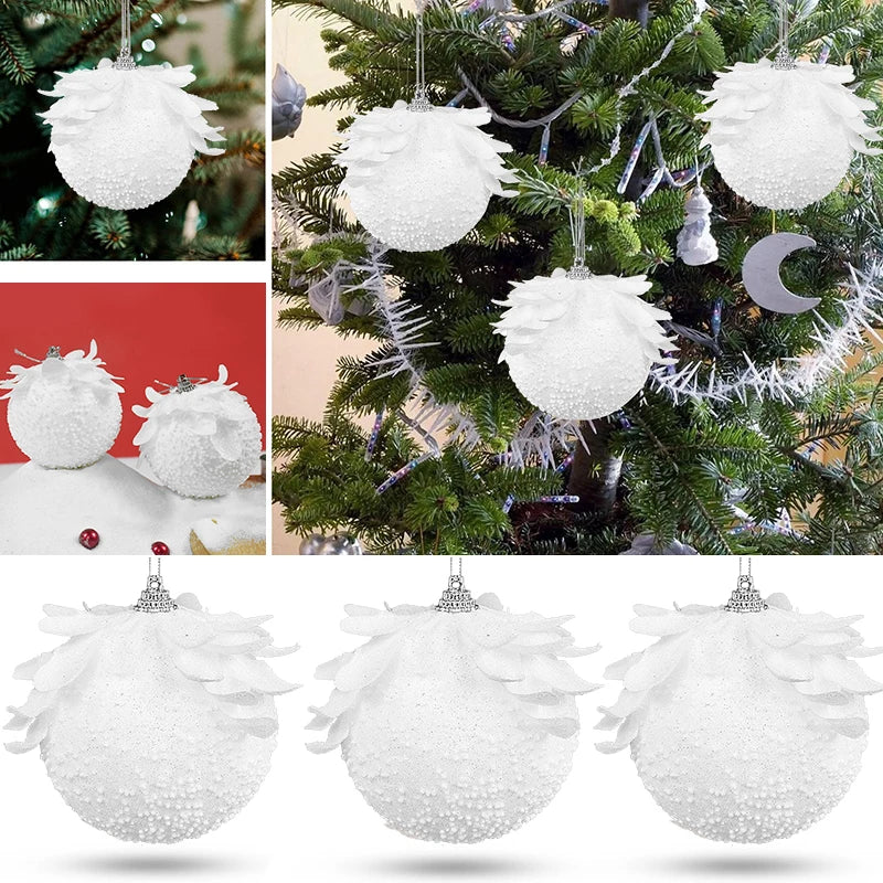 3pcs White Foam Christmas Ball Ornaments 8cm | Xmas Tree Decor Christmas Ornaments Babs