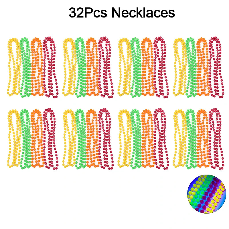 UV Neon Glow Necklaces & Bracelets Party Favors (4–32 Pcs) Glow Party Favors Babs 32Pcs Necklaces