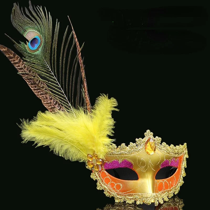 12pc Peacock Feather Lace Masquerade Masks – Venetian Party Set Masquerade Party Masks Babs