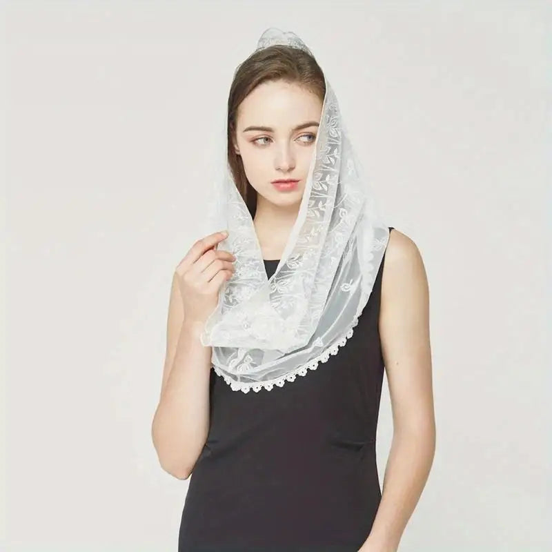 Women's Lace Mantilla Chapel Veil – Infinity Bridal Head Covering Bridal Mantilla Veil Babs