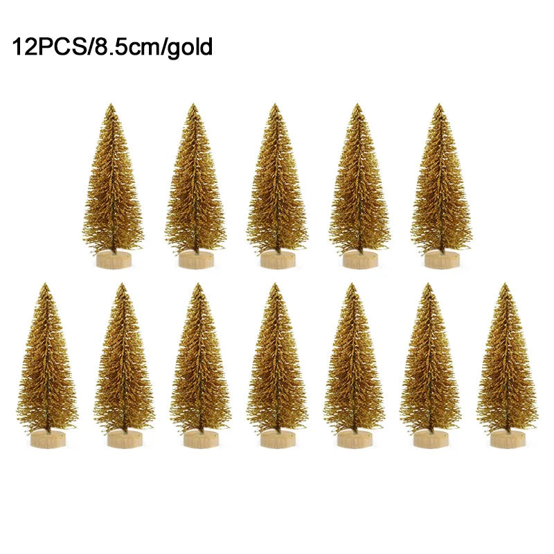 12pcs Mini Sisal Christmas Trees – DIY Holiday Table Decor Christmas Tree Decor Babs 8.5cm-gold as picture