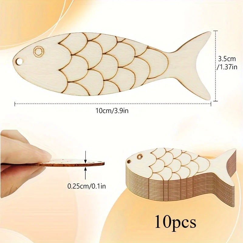 Wooden Fish DIY Craft Kit – Blank Cutout & Hemp Rope Included Wood DIY Craft Kit Babs 10pcs