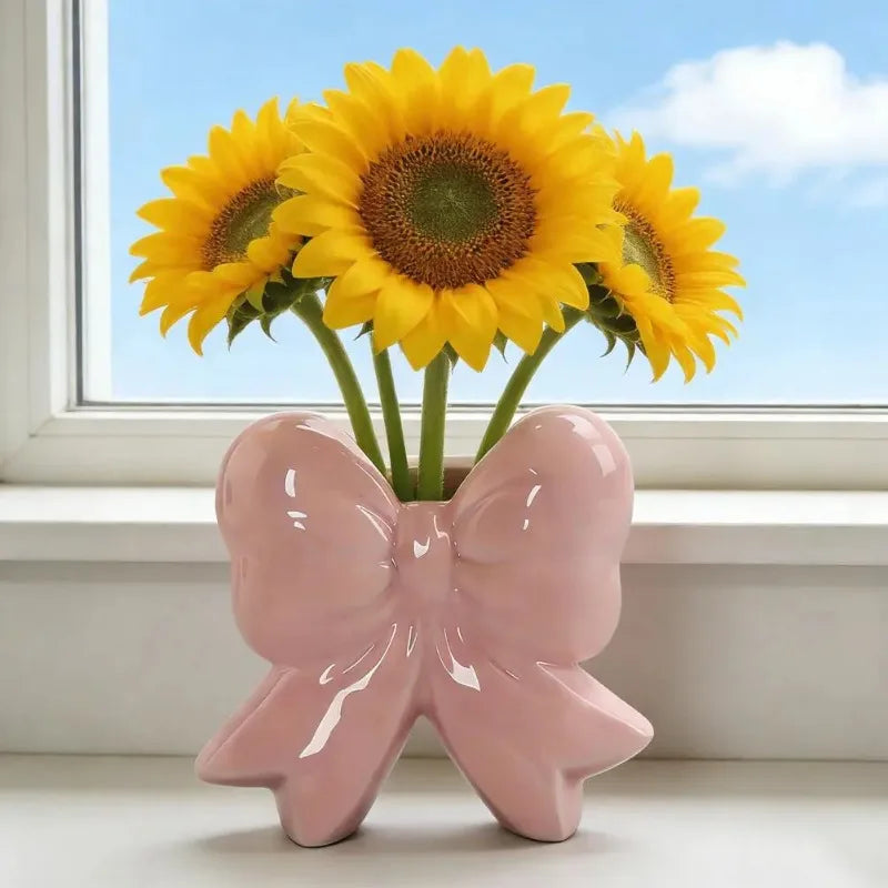 Ceramic Bow Flower Vase – Modern Bowknot Home Décor Decorative Ceramic Vase Babs