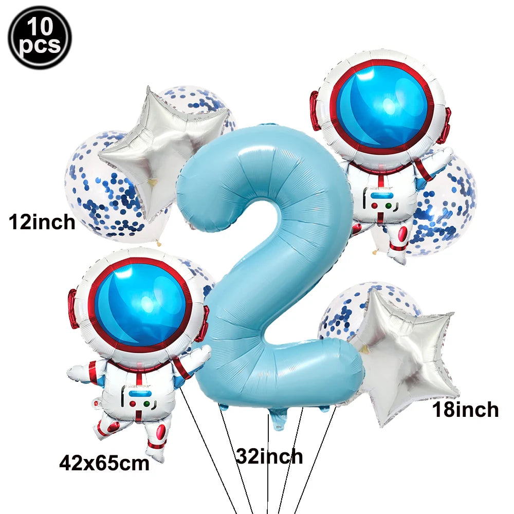 Space Theme Birthday Balloon Set – Astronaut Rocket 32" Numbers Party Balloon Set Babs B-2 As pictures show