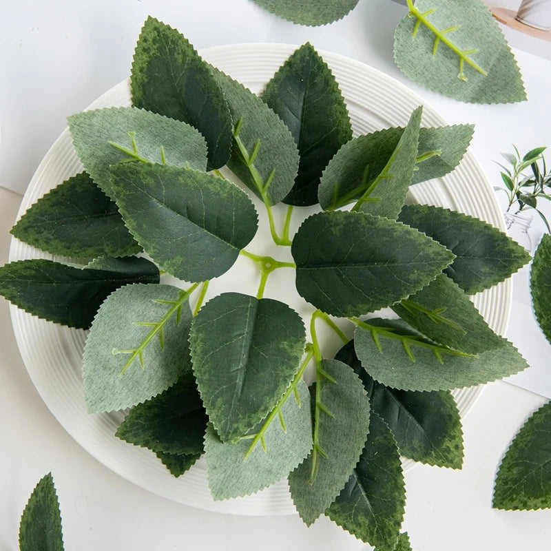 50/100 PCS Silk Artificial Rose Leaves – DIY Wedding & Home Decor Artificial Silk Leaves Babs