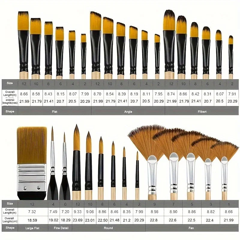 32-Piece Artist Paint Brush Set – Nylon, Multi-Tip, Wood Handle Artist Paint Brush Set Babs 32pcs