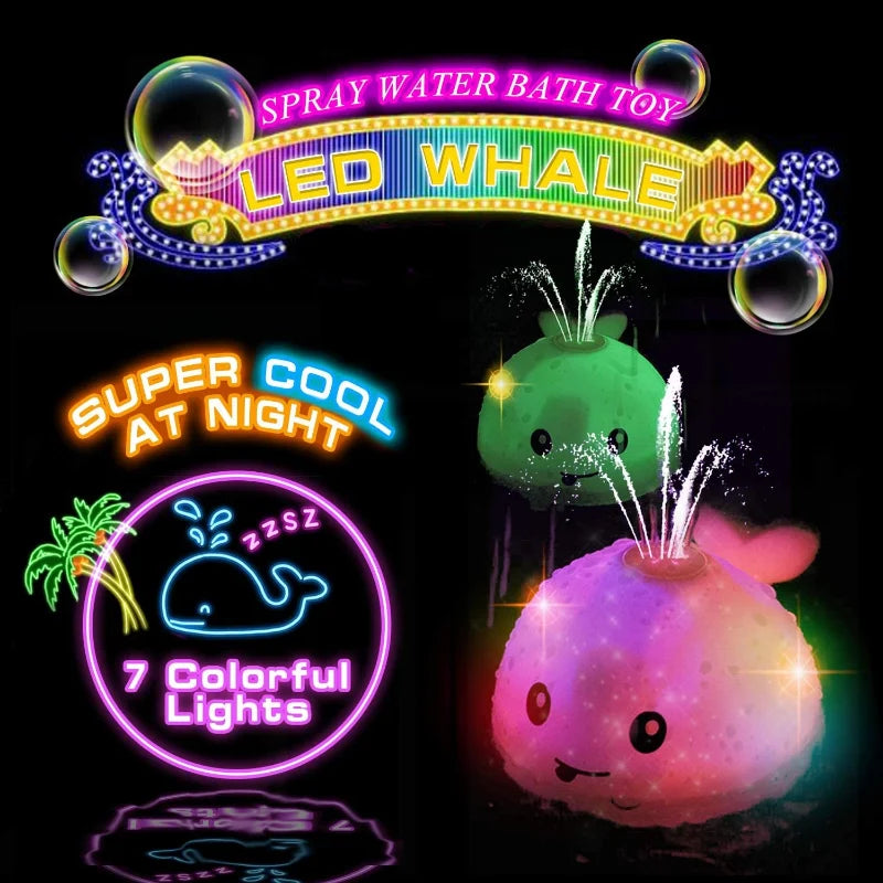 Baby Whale Bath Toy – LED Light Up Induction Water Squirt Baby Bath Toy Babs