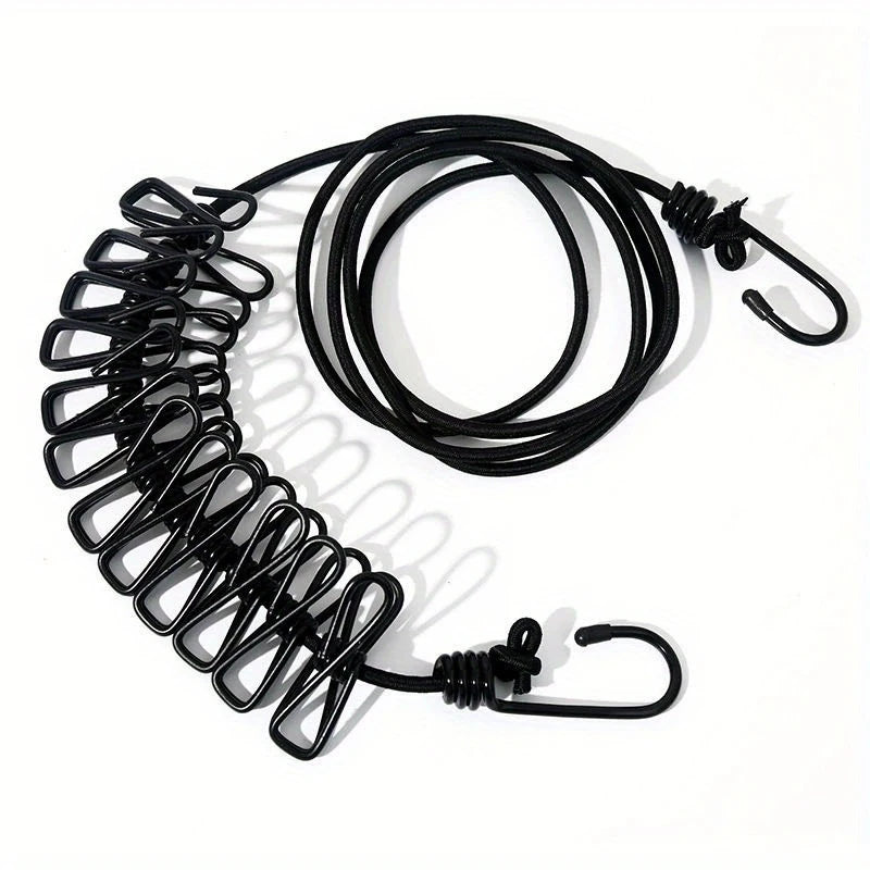 Portable Clothesline with 12 Clothespins – Retractable Travel Portable Clothesline Babs Black