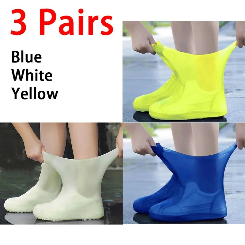 Waterproof Silicone Rain Shoe Covers – Rubber Boot Protectors Waterproof Shoe Covers Babs 3pcs Blue White Yell (39-46)General