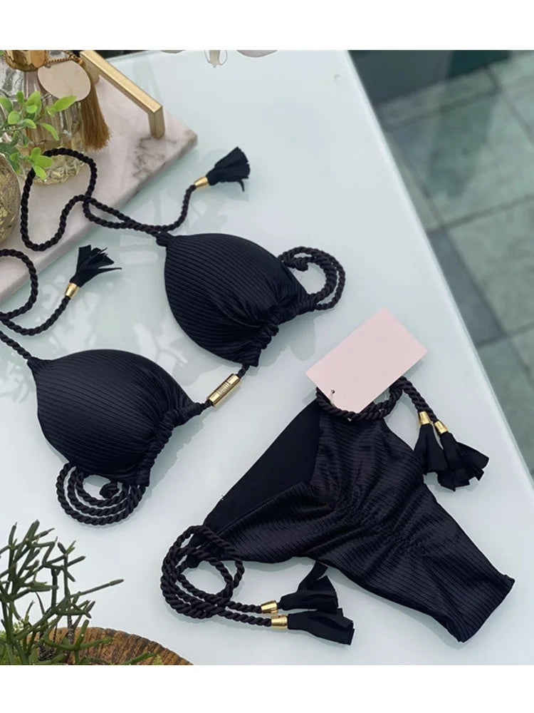 Women's Backless Lace-Up Triangle Bikini Set – Multicolor