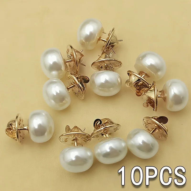 10pcs Pearl Butterfly No-Sew Anti-Glare Button Clips for Women Decorative Button Clips Babs WHITE