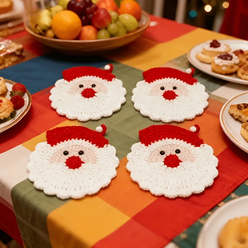 2PCS Handmade Crochet Santa Claus Coasters | Christmas Gift Holiday Crochet Coasters Babs