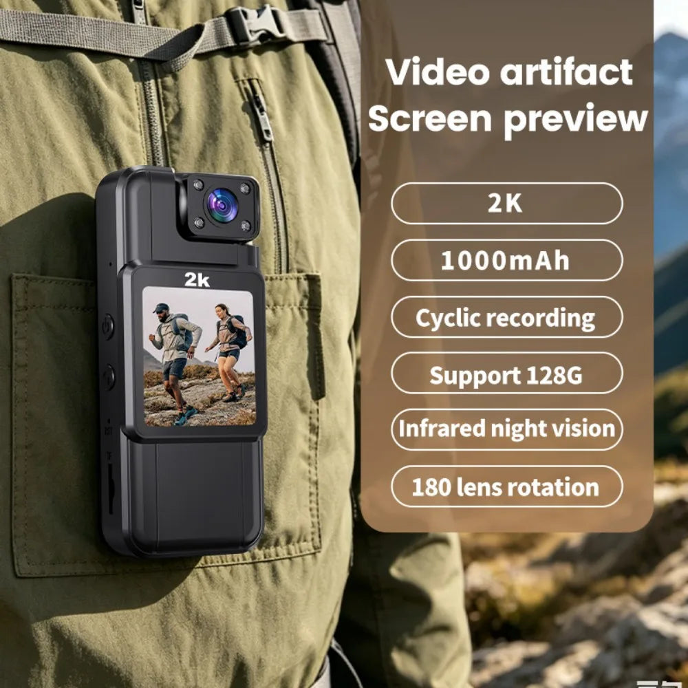 KEBIDUMEI 2K Mini Body Camera 180° Rotatable Dash Cam DVR Mini Body Camera Babs