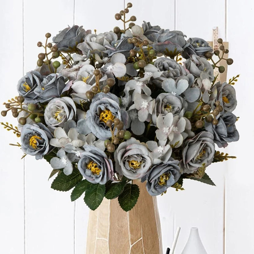Silk French Rose Artificial Flower Bouquet – Wedding & Home Decor Artificial Flower Bouquet Babs