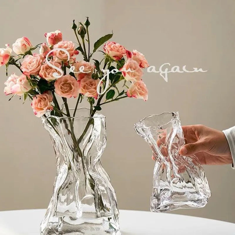 Irregular Transparent Glass Flower Vase 23cm – Modern Decor Decorative Glass Vase Babs