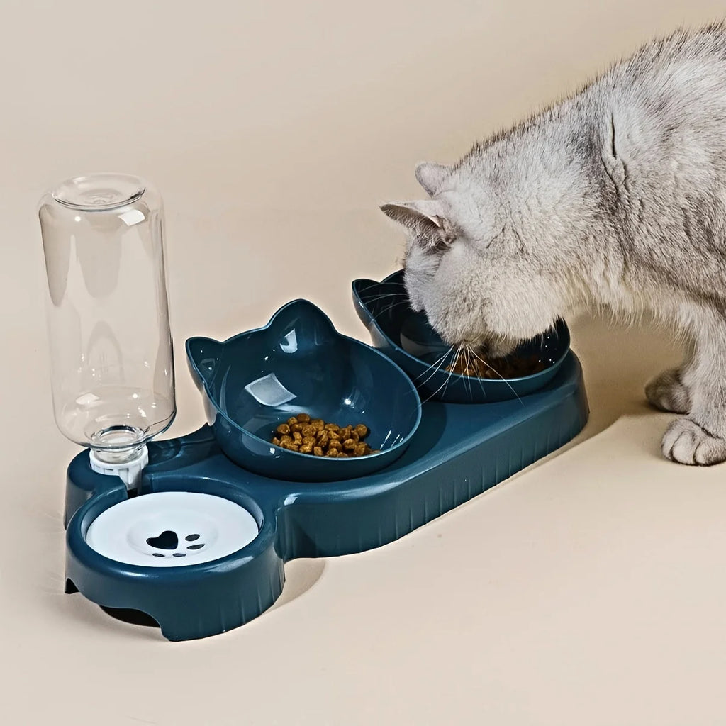 3-in-1 Tilted Cat Bowl Set with Gravity Water Feeder Cat Feeding Bowl Set Babs
