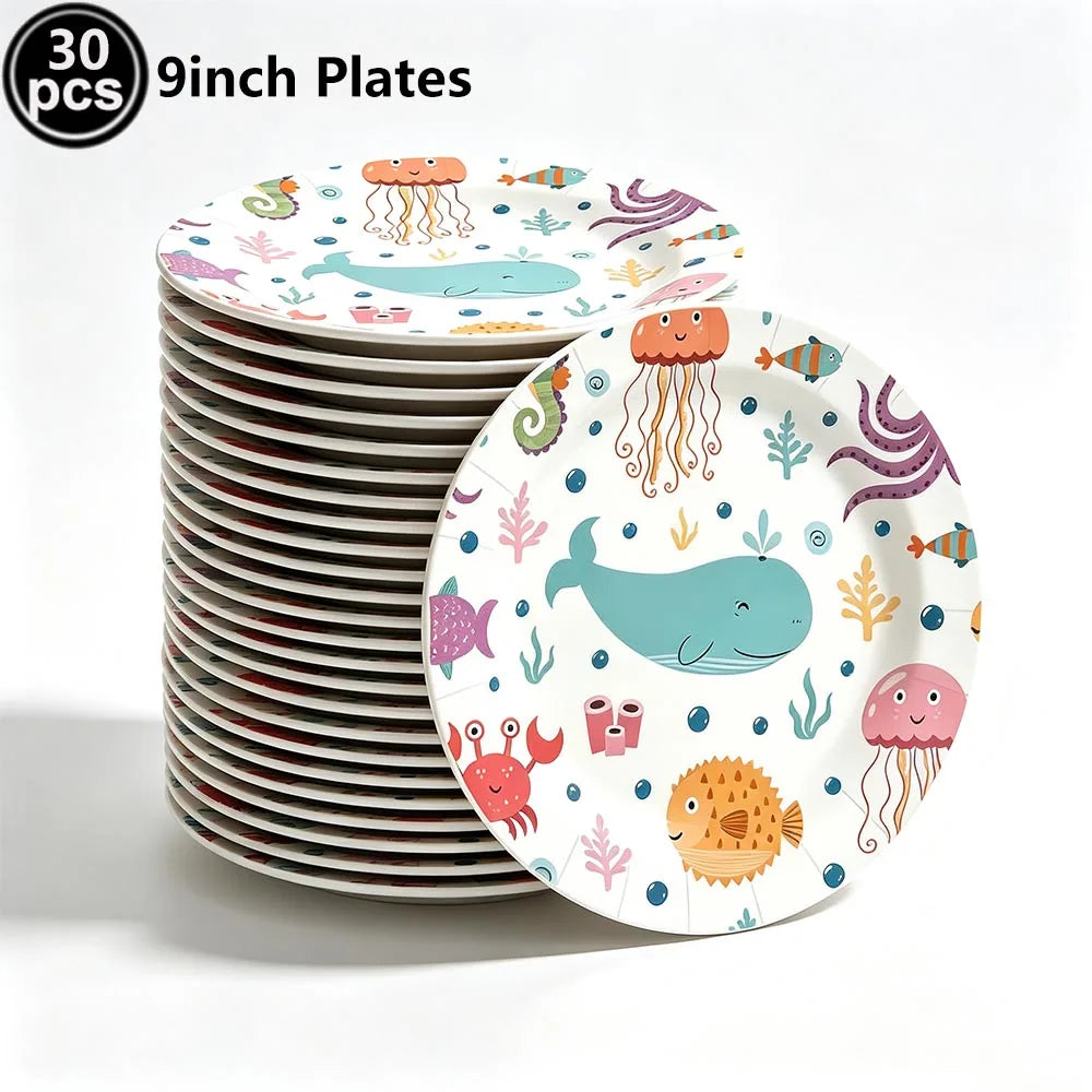 Ocean Animals Birthday Party Supplies Kit – Plates, Cups & More Party Supplies Kit Babs DARK GRAY as show