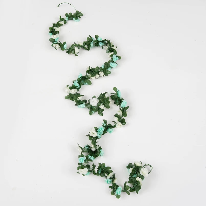Silk Rose Garland – Artificial Flower String for Wedding & Home Artificial Flower Garland Babs Blue 3 pcs