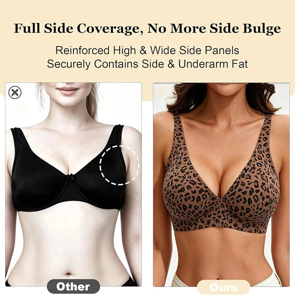 Women's Leopard Print Seamless Wire-Free Push Up Bra Women's Seamless Bra Babs