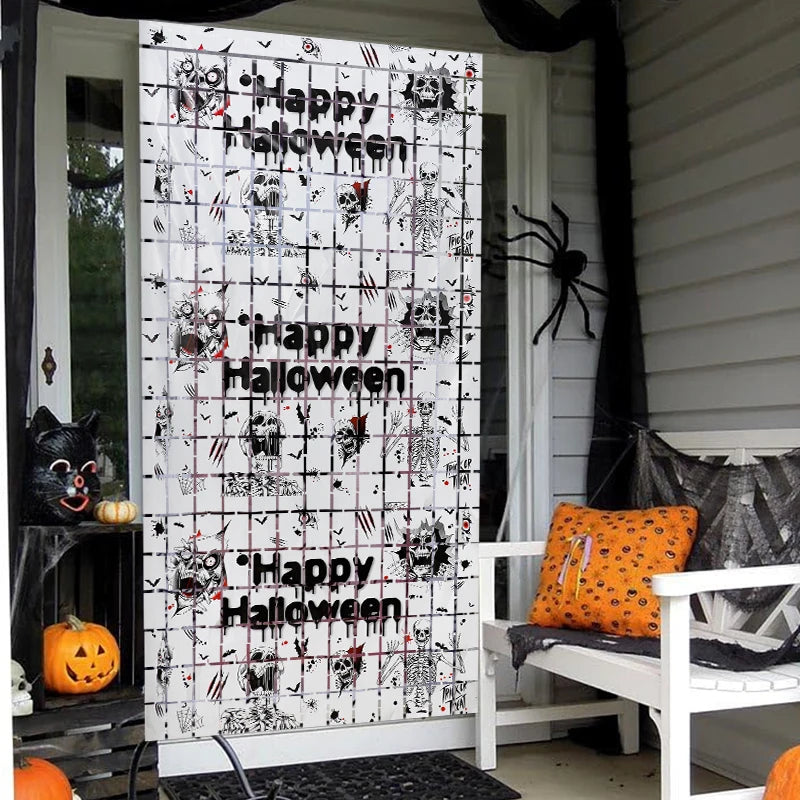 2M Halloween Skull Skeleton Foil Curtain Backdrop & Photo Prop Halloween Party Backdrop Babs