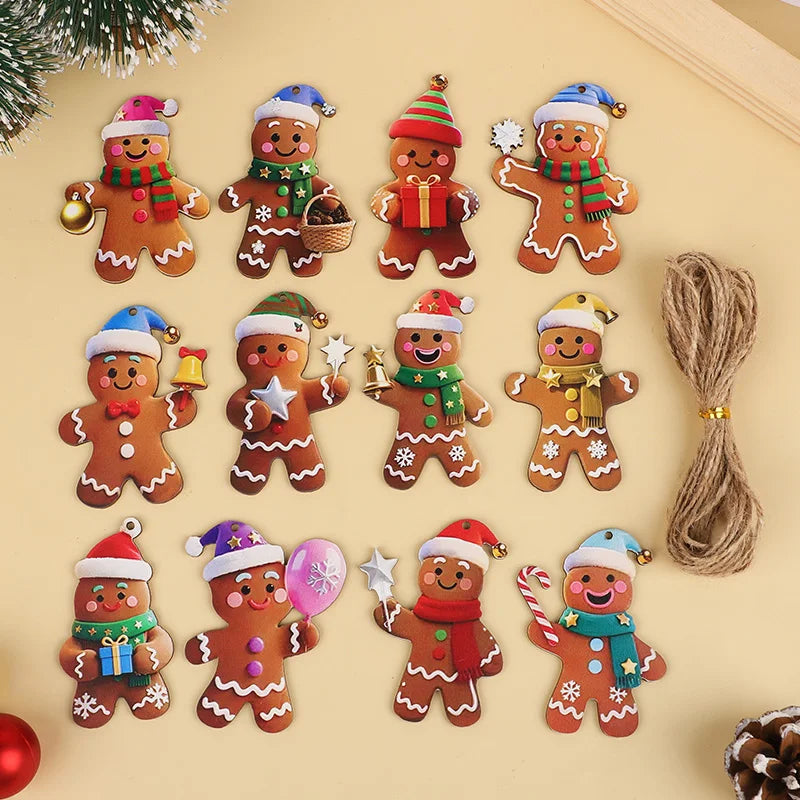 12/24pcs Gingerbread Man Wooden Christmas Tree Ornaments Christmas Tree Ornaments Babs