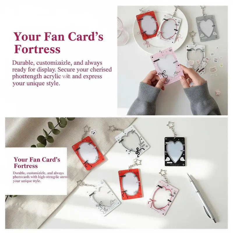 Heart Bow Kpop Photocard Holder with Star Keychain | Lace Frame Photocard Holder Babs