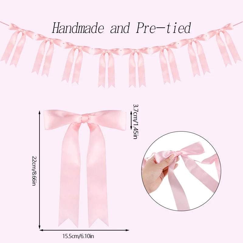 8-Piece Pink Bow Garland Satin Ribbon Party Banner Decoration Party Garland Banner Babs