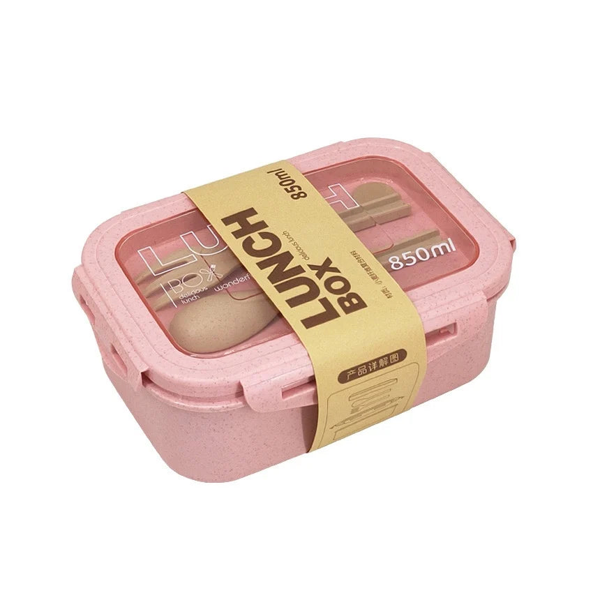 Wheat Straw Bento Lunch Box – BPA Free & Microwave Safe Bento Lunch Box Babs pink Two squares One layer|850ml