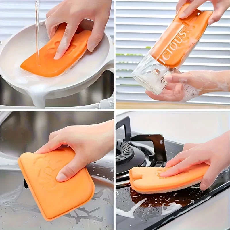 6-Pack Orange Double-Sided Dishwashing Sponges | Quick-Drying Kitchen Cleaning Sponges Babs