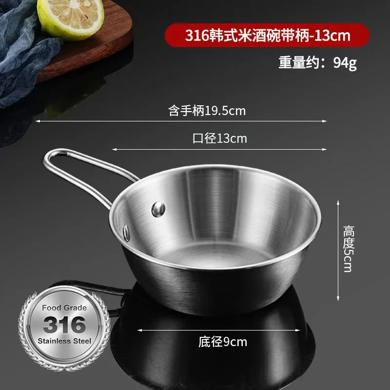 304 Stainless Steel Korean Bowl with Handle – Gold Finish Stainless Steel Bowl Babs Silver-3